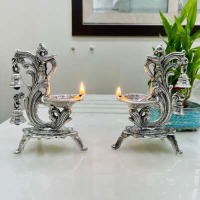 Peacock Diyas pair