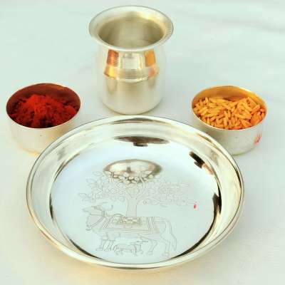 German silver Mini aarti thali set (minimum 5 thalis  to book)