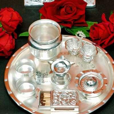Silver plated pooja set