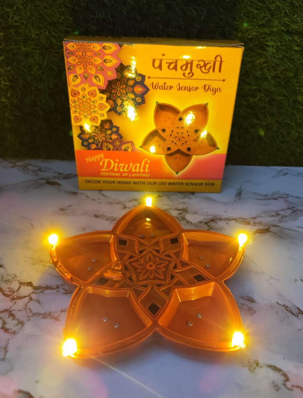 Panchmukhi water sensor diya with cells included