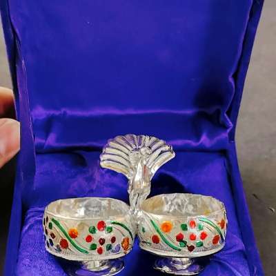 German silver peacock kumkum stand
