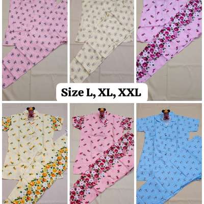 Pure cotton front open night suit