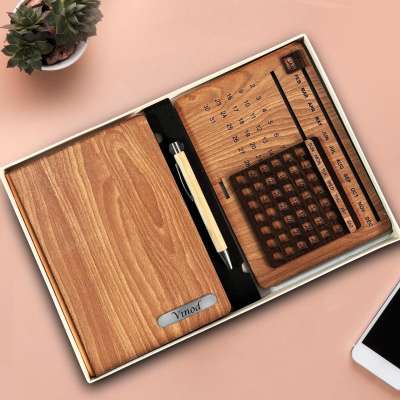 *Premium Wooden Diary, Pen, and Calendar Combo*