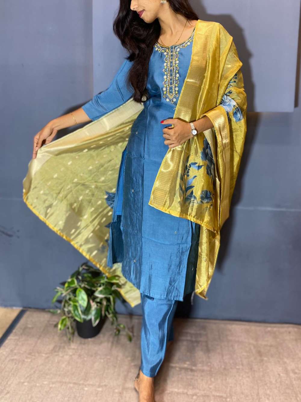 Soft Tissue Silk 3 piece kurthi set