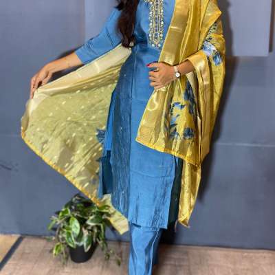 Soft Tissue Silk 3 piece kurthi set