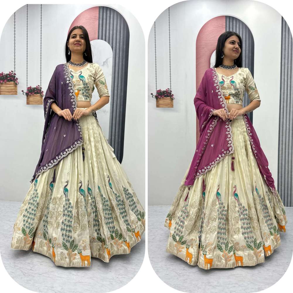 Pure Tissue Embroidery Lehenga Fully Stitched