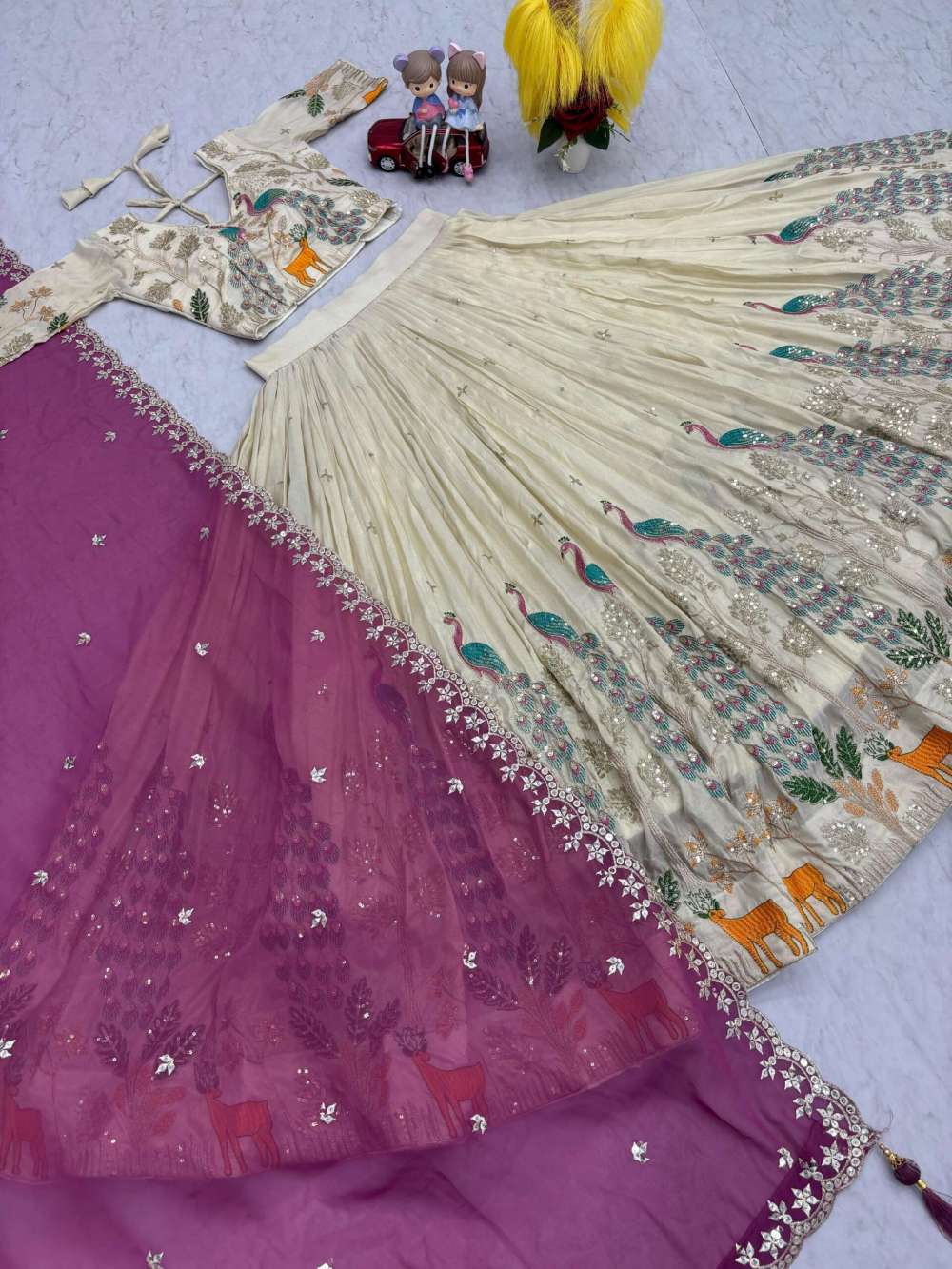 Pure Tissue Embroidery Lehenga Fully Stitched
