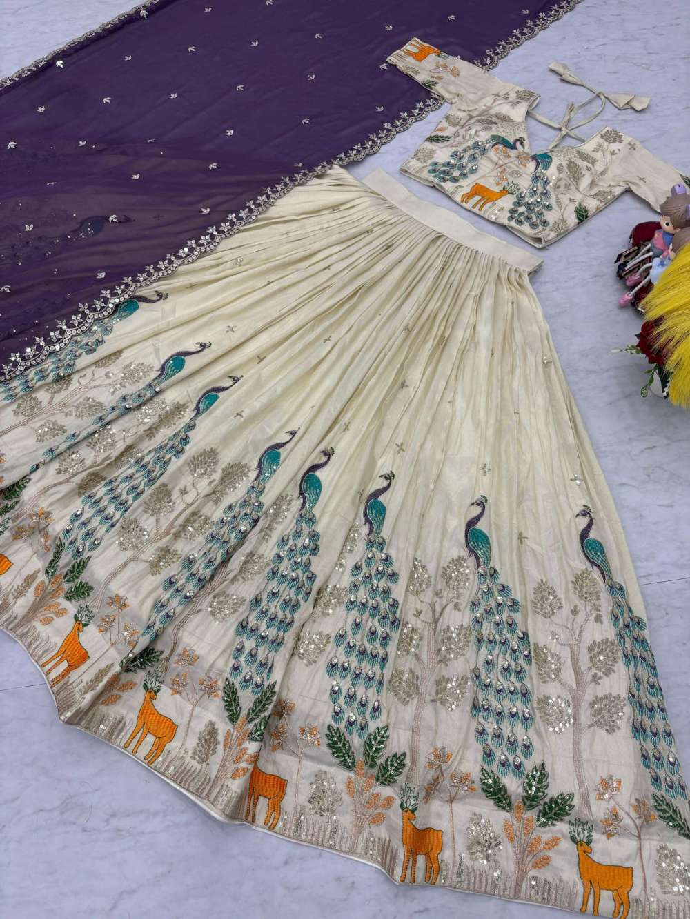 Pure Tissue Embroidery Lehenga Fully Stitched