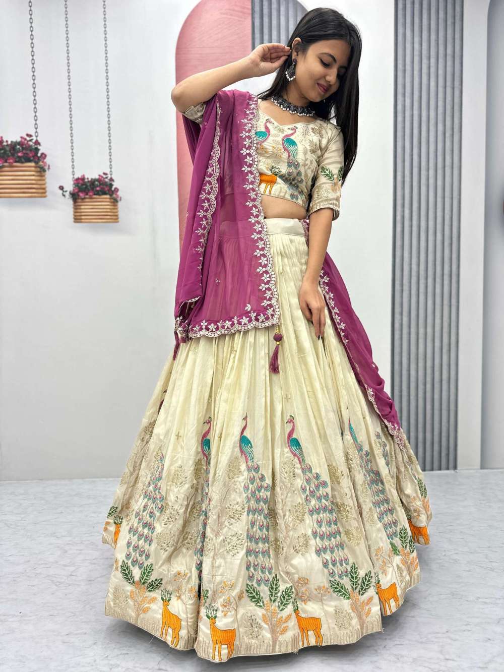 Pure Tissue Embroidery Lehenga Fully Stitched