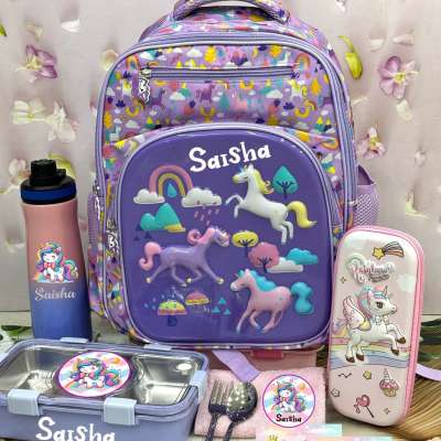 personalised 3D 4 zip school bag combo