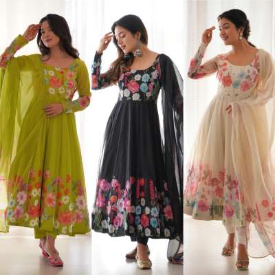 Pure soft organza Anarkali 3 piece set