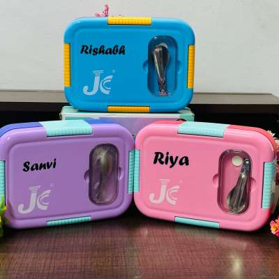3 grid stainless steel lunch box with spoon