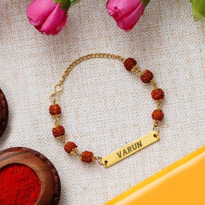 Customized Name engraved Rudraksha Rakhis