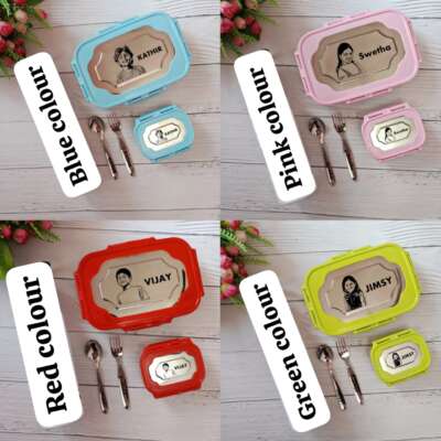 Lunchbox + Spoon n Fork + Lunch box Bag + Cola Engraved Bottle 500ml