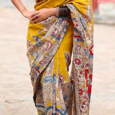 Mangalagiri nizam border Kalamkari silk sarees