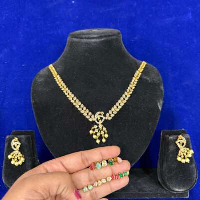 4 in 1AD Changeable cz necklace with earrings
