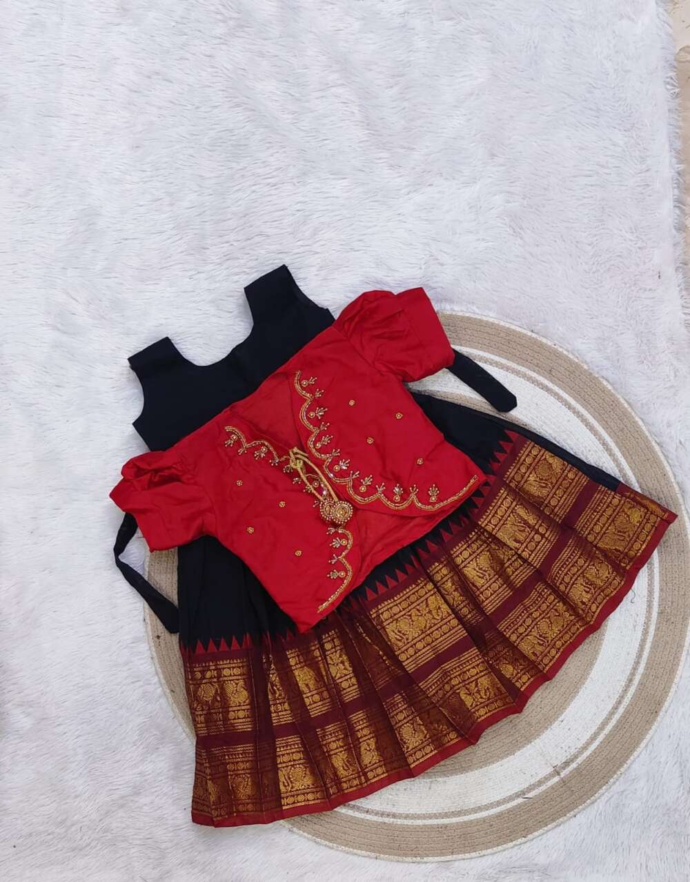Pure cotton Maggam work frock with removable coat
