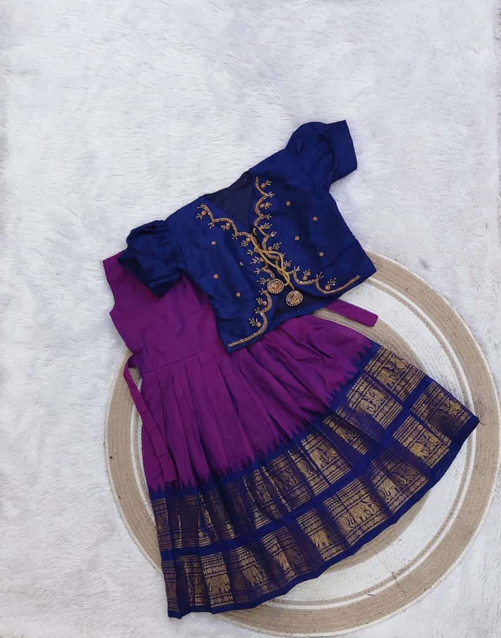 Pure cotton Maggam work frock with removable coat