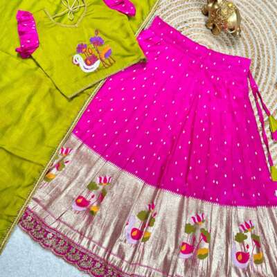 Duck Maggam work Lehenga with duppatta
