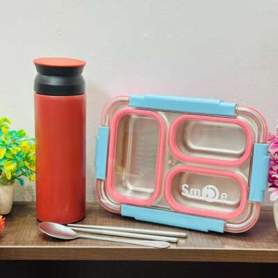 Premium quality 3 grid lunch box with water bottle