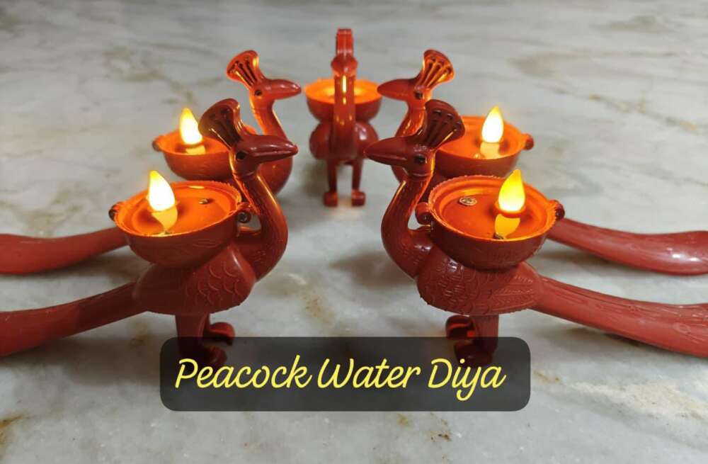 Reusable Peacock Water Sensor Diyas