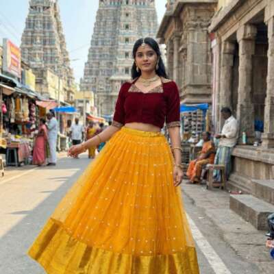 Organza lehenga with Maggam work blouse
