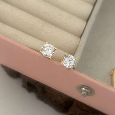 Classic Round Stone Polished Panchaloham Stud Earrings – Daily Wear | Divine Finish