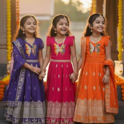 Butterfly buff lehenga for kids