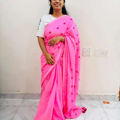 Khadi cotton saree with embroidery blouse piece