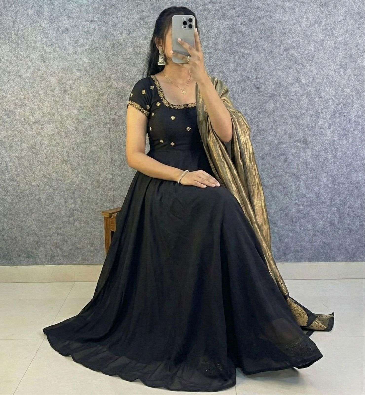 Bigboss fame Thanuja inspired Maggam work Anarkali dress