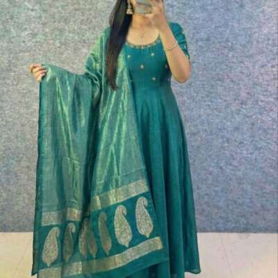 Bigboss fame Thanuja inspired Maggam work Anarkali dress