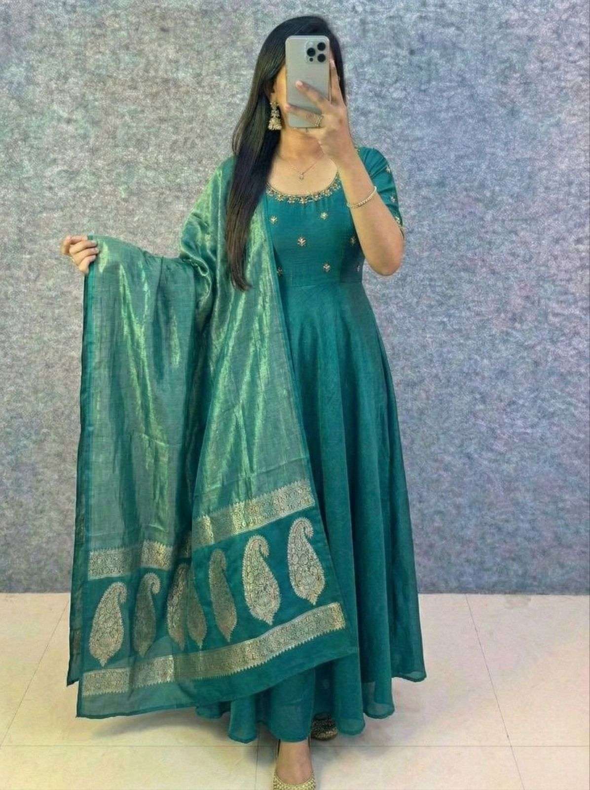 Bigboss fame Thanuja inspired Maggam work Anarkali dress