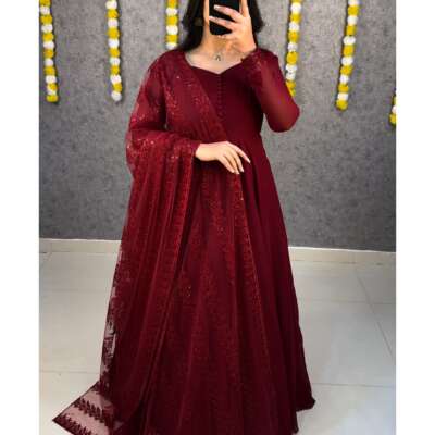 Faux georgette long frock with duppatta