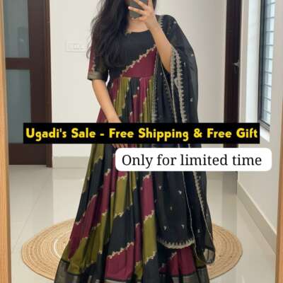 Marshmallow long frock with duppatta