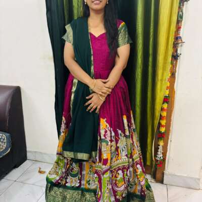 Kalamkari long frock with duppatta