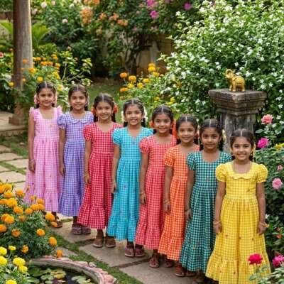 Mul Chanderi frocks for kids