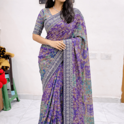 Ajrakh real mirror work saree
