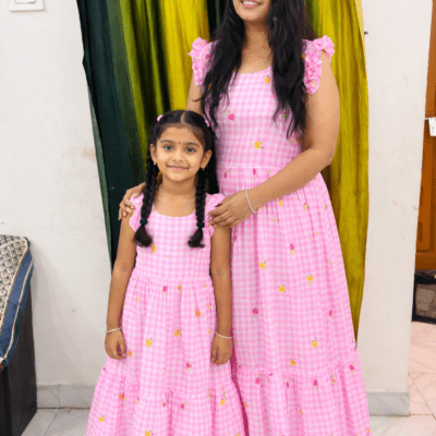 Mom n daughter Mul Chanderi frocks