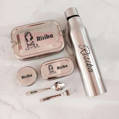 Stainless steel lunch box combo set with 1 liter bottle