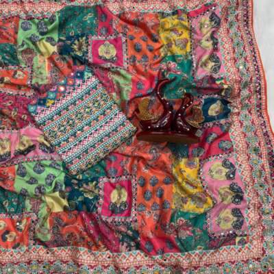 Laya inspired  golden zari mirror work saree