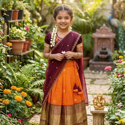 Kids Maggam work vintage lehenga set