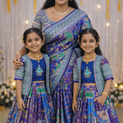 Mom n daughter combo Designer saree with lehenga