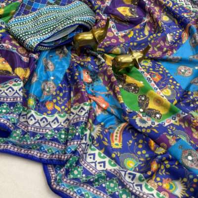 Laya- inspired crepe fabric with real mirror work