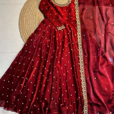 Space silk gown with dupatta