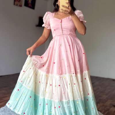 pm1/Pm1:Mul Chanderi embroidery frock