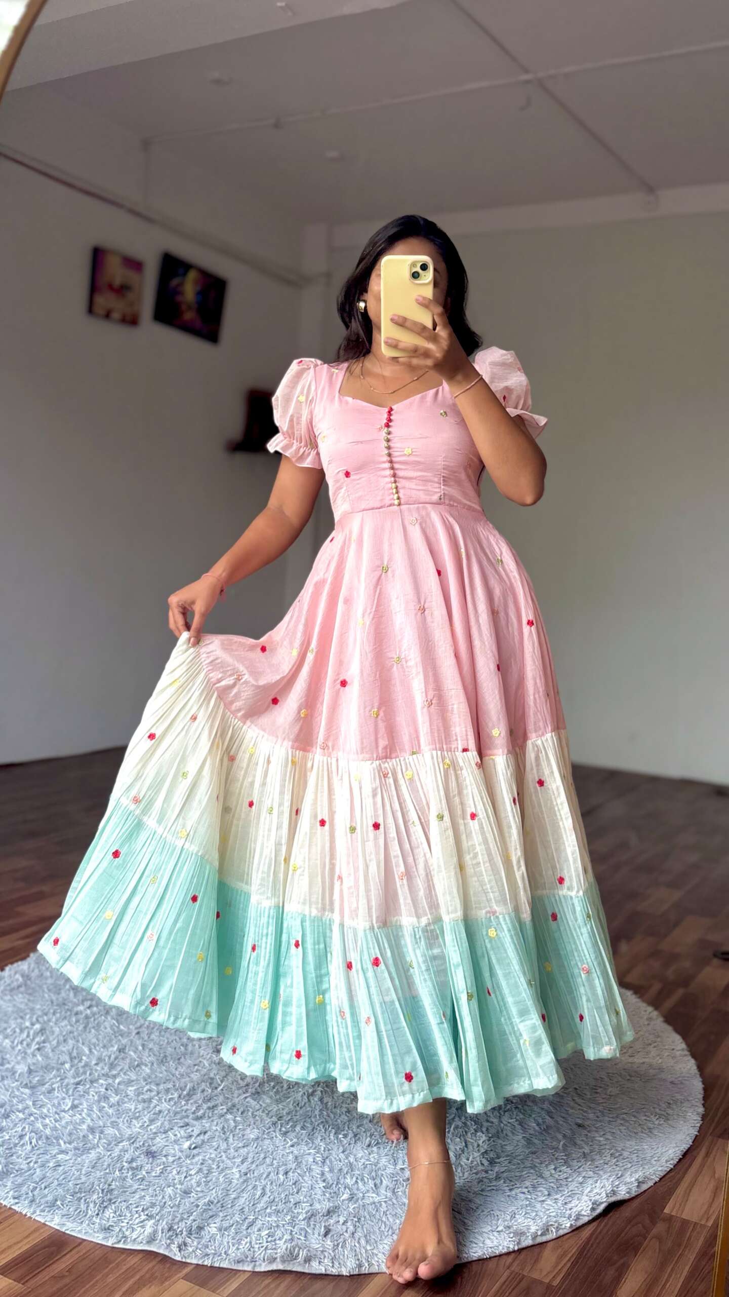 pm1/Pm1:Mul Chanderi embroidery frock