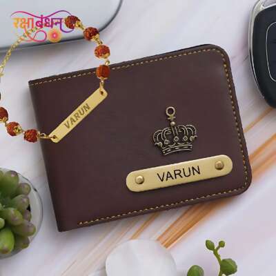Personalized Wallet With Personalized Metal Rudraksh Rakhi