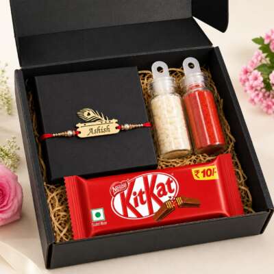 Metal peacock rakhi hamper with free Keychain