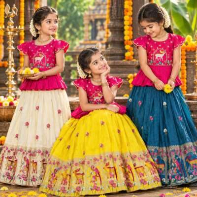 Pooja14:Pure Viscose tissue lehenga