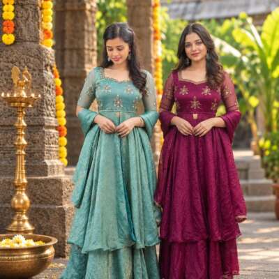 Premium Space silk Maggam work lehenga : Pooja 11